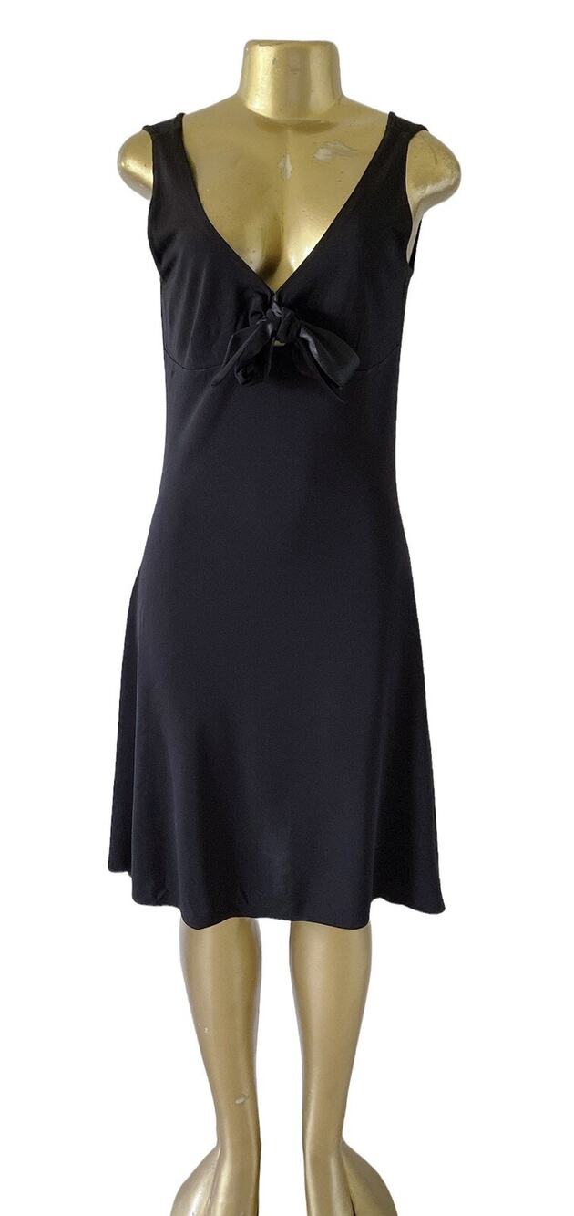 Petite Sophisticate Tank Dress Womens M PM Black Sleeveless V Neck Bow Front